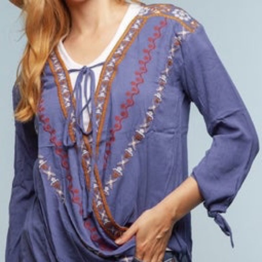 Blue crochet tie blouse